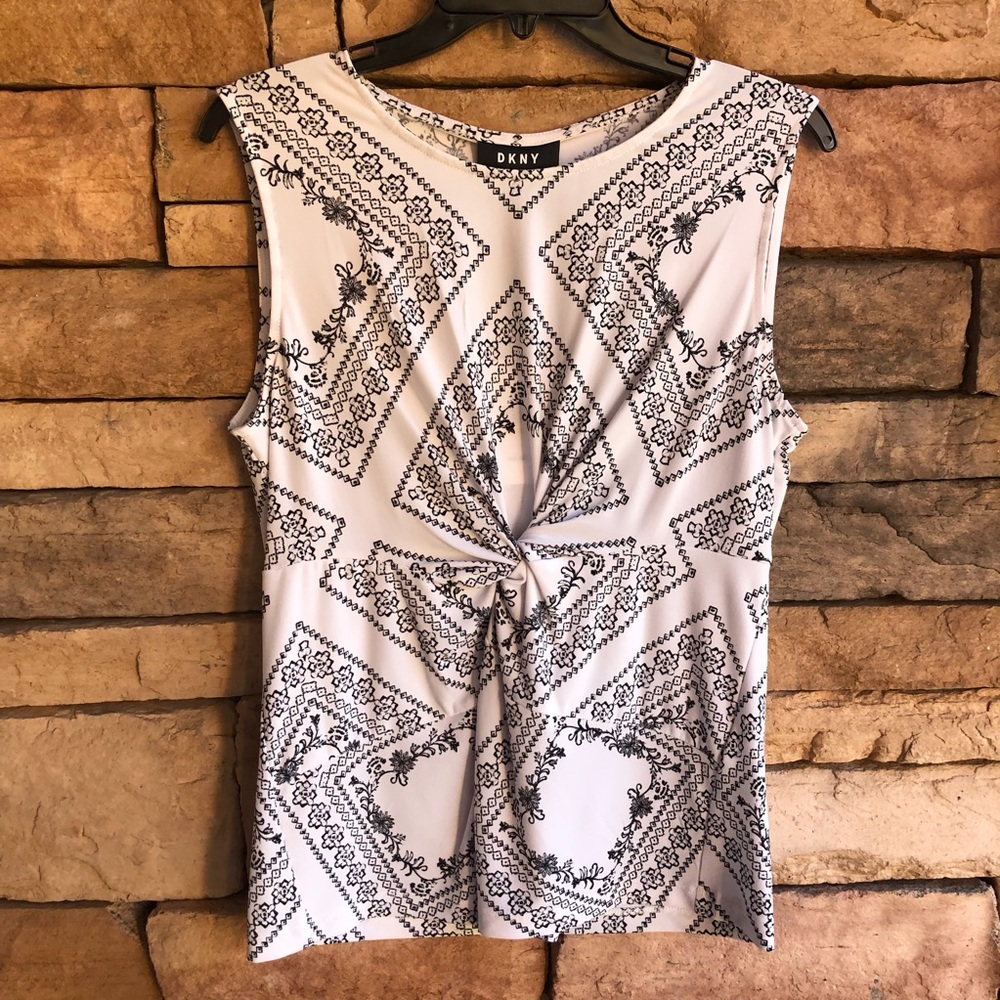 DKNY white black print stretch sleeveless top NWT Women Medium & Large